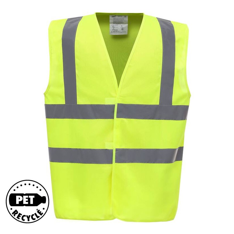 Gilet De Sécurité Haute Visibilité Jaune Fluo Personnalisable - Logo Ou Texte Sur Poitrine - Taille Unique 65x57 Cm - Avec Pochette