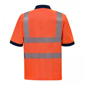 Polo orange fluo avec bandes rétro pouvant être floquer de votre logo